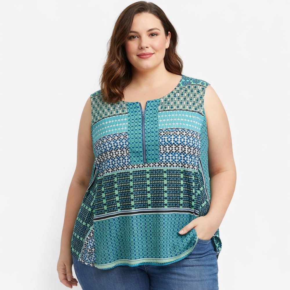 Skyes The Limit Zip Front Blouse 2X Lightweight Flowy Business Travel